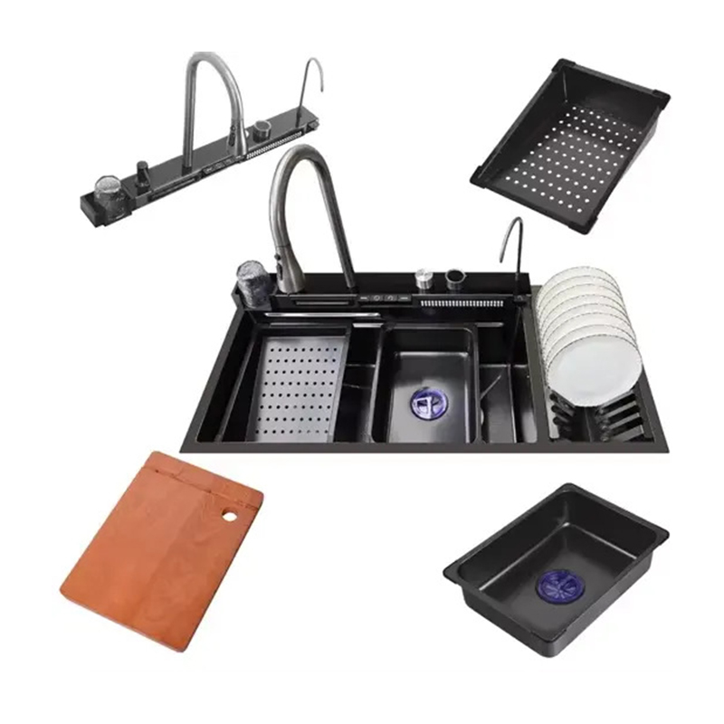 Aqzora stainless steel waterfall workstation sink