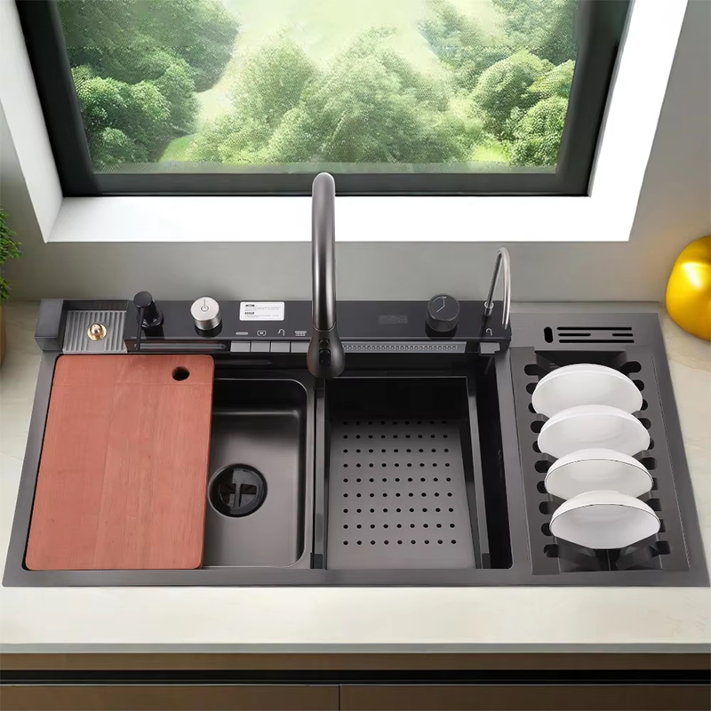 Stainless steel workstation sink surface and components
